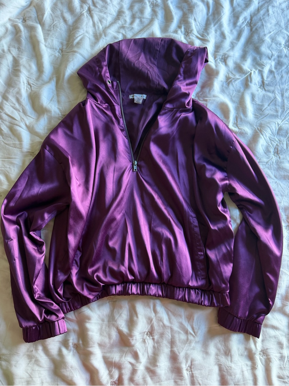 Forever 21 Satin-Like Purple Hooded Bomber Pullover